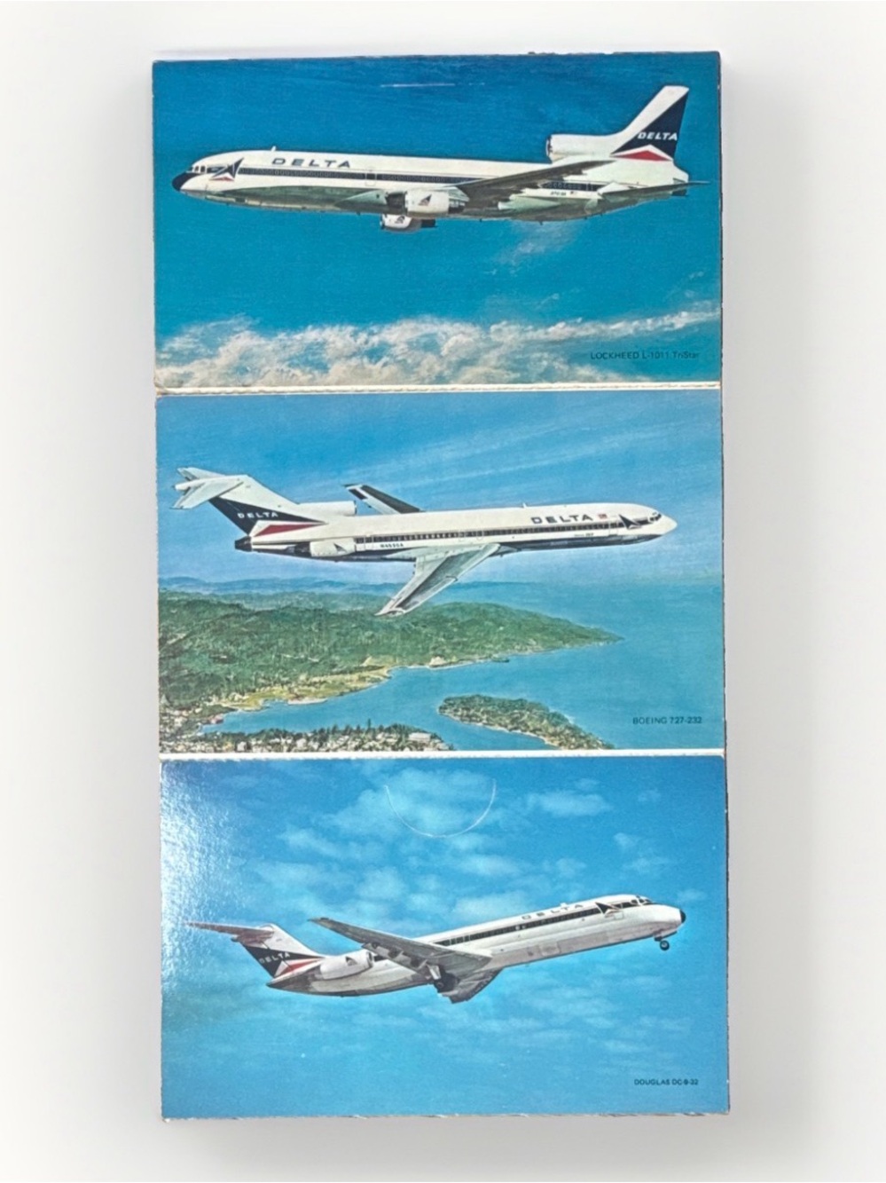 Vintage Delta Airlines 3pc Postcards Set Triptych Wall Art -